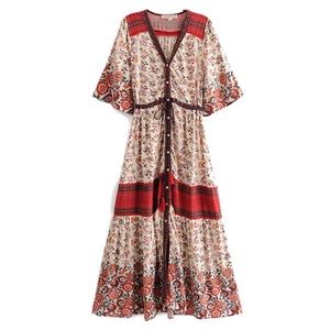 Ethnic Pattern V-neck Maxi Dress